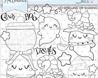 Halloween Stamps, Ghost Stamps, Halloween Coloring Page, COMMERCIAL USE, Planner Stamps, Halloween Digital Stamps, Trick or Treat, Halloween