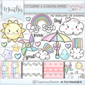 Clipart meteo, Grafica meteo, Clipart previsioni, USO COMMERCIALE, Icone meteo, Clipart nuvola, Clipart sole, Clipart ombrello, Goccia d'acqua