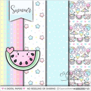Papel digital de verano, patrón de verano, papel digital de frutas, uso comercial, patrón de estrella, papel imprimible, papel digital, envoltura de regalo