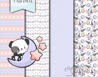 Panda Digital Paper, Panda Pattern, COMMERCIAL USE, Night Digital Paper, Nursery Decor, Nursery Digital Paper, Stars Paper, Digital Paper