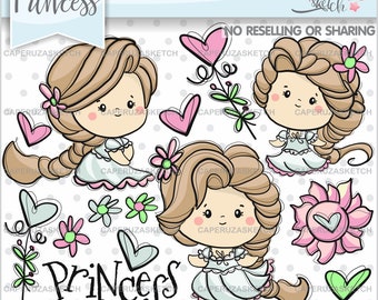 Princess Clip Art, Princess Graphics, COMMERCIAL USE, Girl Clipart, Girl Graphics, Handrawn Clipart, Kawaii Clipart