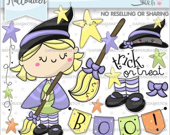 Halloween Clipart, Halloween Graphics, Witch Clipart, COMMERCIAL USE, Witch Graphics, Trick or Treat, Halloween Images, Digital Scrapbook