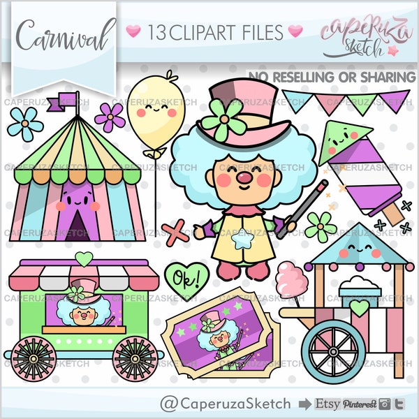 Carnival Clipart, Carnival Graphics, COMMERCIAL USE, Circus Party, Circus Graphics, Circus Themed, Party Clipart, Clowns Clipart, Nursery