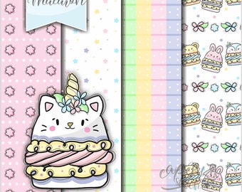 Dessert Digital Paper, Macaron Pattern, Unicorn Digital Paper, COMMERCIAL USE, Pastry Pattern, Sweet Pattern, Cake Pattern, Unicorn Pattern