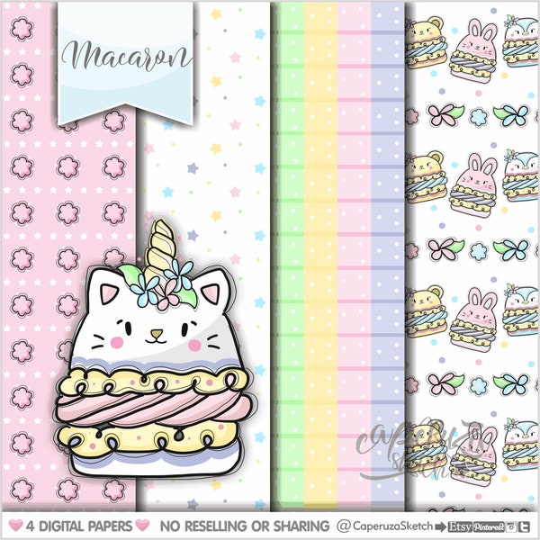 Dessert Digital Paper, Macaron Pattern, Unicorn Digital Paper, COMMERCIAL USE, Pastry Pattern, Sweet Pattern, Cake Pattern, Unicorn Pattern