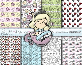 Alice in Wonderland Digital Paper, Alice Pattern, Alice Printable Paper, COMMERCIAL USE, Digital Paper, Alice in Wonderland Party