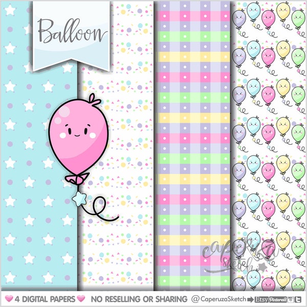 Birthday Digital Papers, Bithday Patterns, COMMERCIAL USE, Balloon Digital Papers, Party Digital Papers, Party Patterns, Happy Birthday