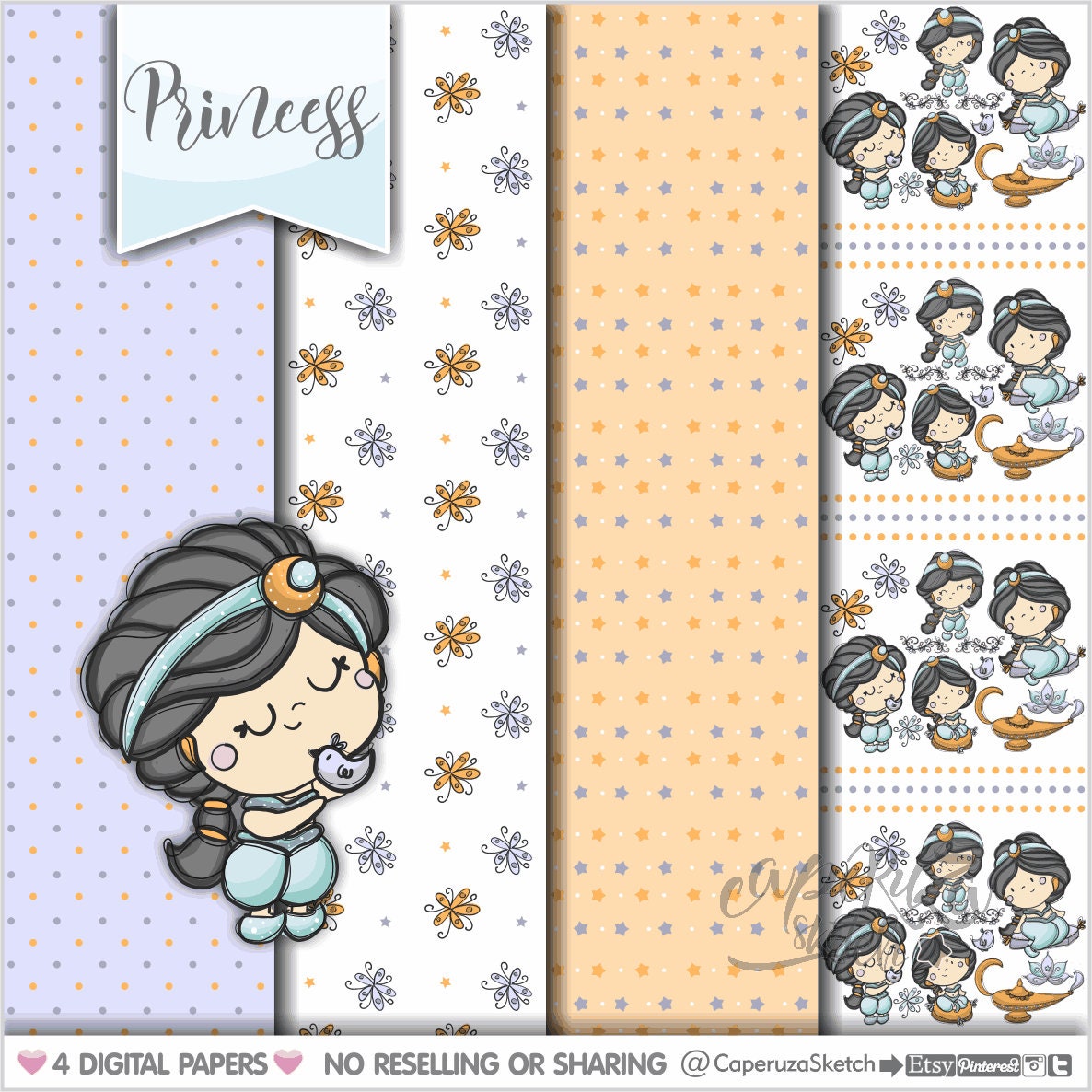 Princess Digital Paper Princess Printable Paper Princess - Etsy