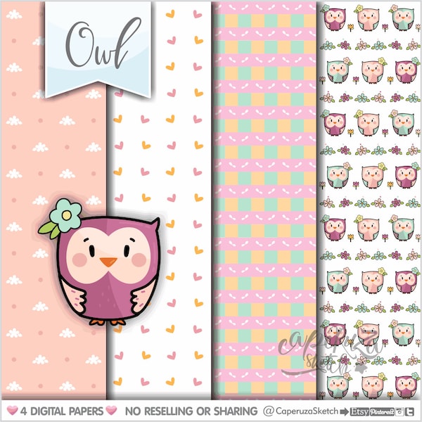 Owl Digital Papers, Owl Patterns, COMMERCIAL USE, Owl Backgrounds, Autumn Digital Papers, Autumn Patterns, Woodland Patterns, Woodland