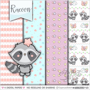 Racoon Digital Paper, Racoon Pattern, COMMERCIAL USE, Woodland Digital Paper, Printable Paper, Scrapbook Paper, Animal Pattern, Racoon