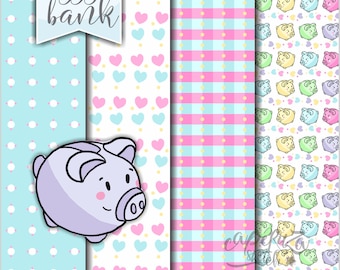 Piggy Bank Digital Paper, Saving Money Pattern, Money Digital Papers, COMMERCIAL USE, Saving Money, Save Money Clipart, Piggy Bank