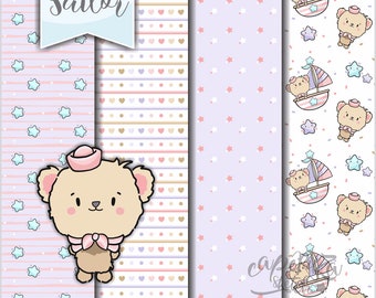 Sailor Paper, Baby Girl Paper, Nursery Paper, COMMERCIAL USE, Baby Sailor Digital Paper, Baby Digital Paper, Baby Shower Digital Paper, Girl