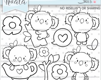 Koala Digital Stamps, Koala Stamps, COMMERCIAL USE, Koala Coloring Pages, Australian Bear Stamps, Animal Digital Stamps, Animal Stamps