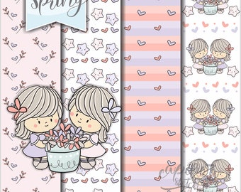 Frühling Muster, Frühling Digitalpapier, KOMMERZIELLE NUTZUNG, Scrapbook Papier, Digitalpapier, druckbare Papier, digitales Papier Pack, Geschenkverpackung