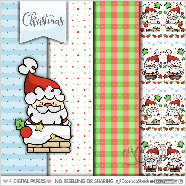 Christmas Digital Papers, Santa Claus Digital Papers, COMMERCIAL USE, Christmas Patterns, Santa Claus Patterns, Christmas Background, Noel