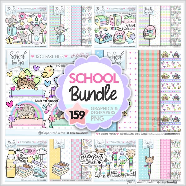 School Clipart, School Bundle, Bundle Clipart, School Graphics, Back to School, School PNG, COMMERCIAL USE, School Images, Students Clipart