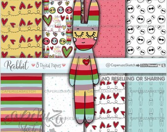 Rabbit Digital Paper, Bunny Digital Paper, Rabbit Pattern, Bunny Pattern, COMMERCIAL USE, Printable Paper, Bunny Paper, Rabbit Party