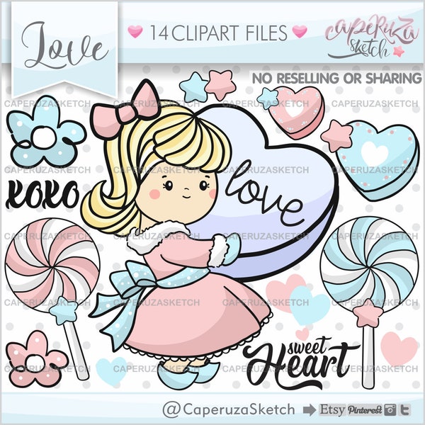 Love Clipart, Love Graphics, COMMERCIAL USE, Valentine's Day Clipart, Valentine's Day Graphics, Girl Clipart, Girl Graphics, Heart Clipart