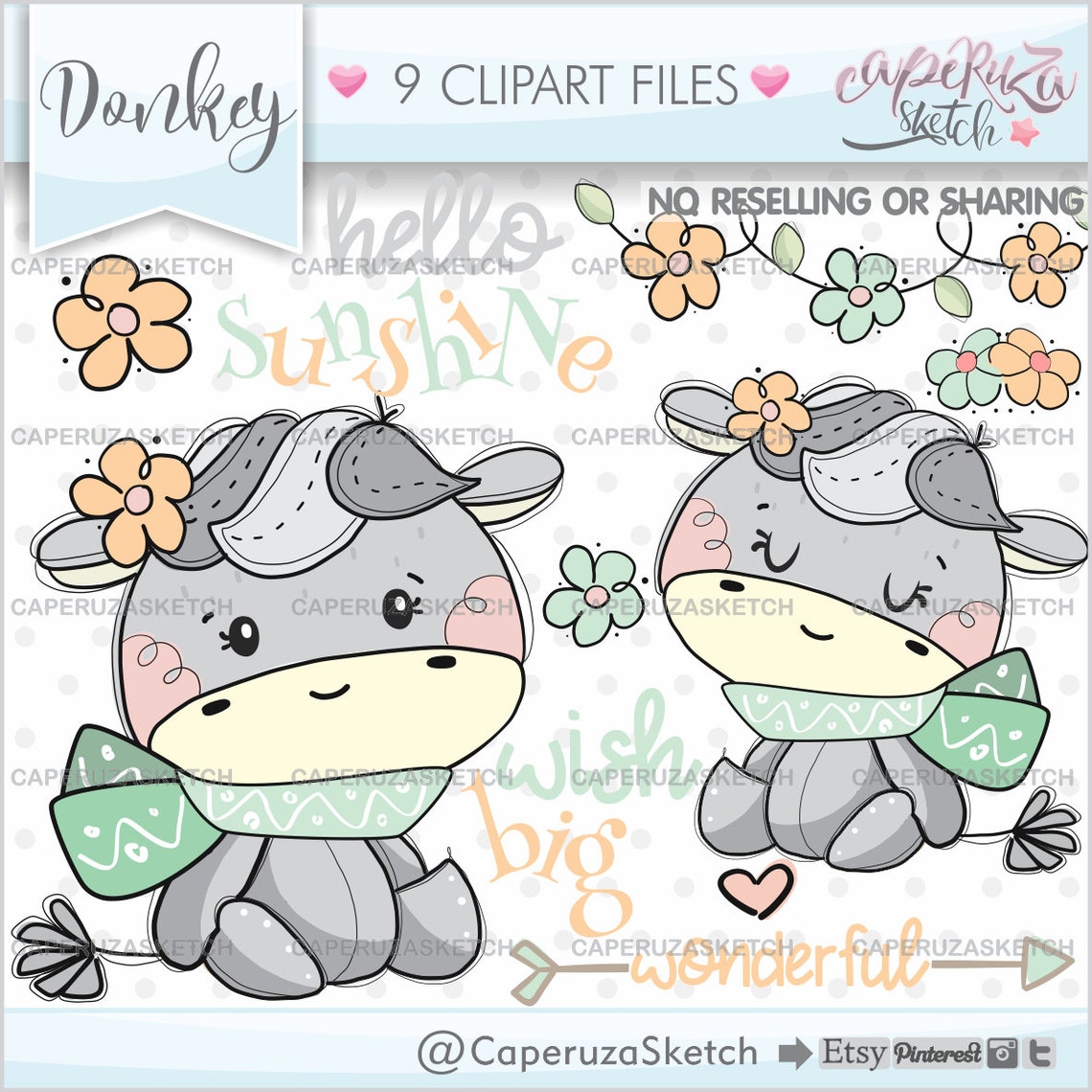 Donkey Clipart Donkey Graphics Farm Clipart COMMERCIAL USE | Etsy