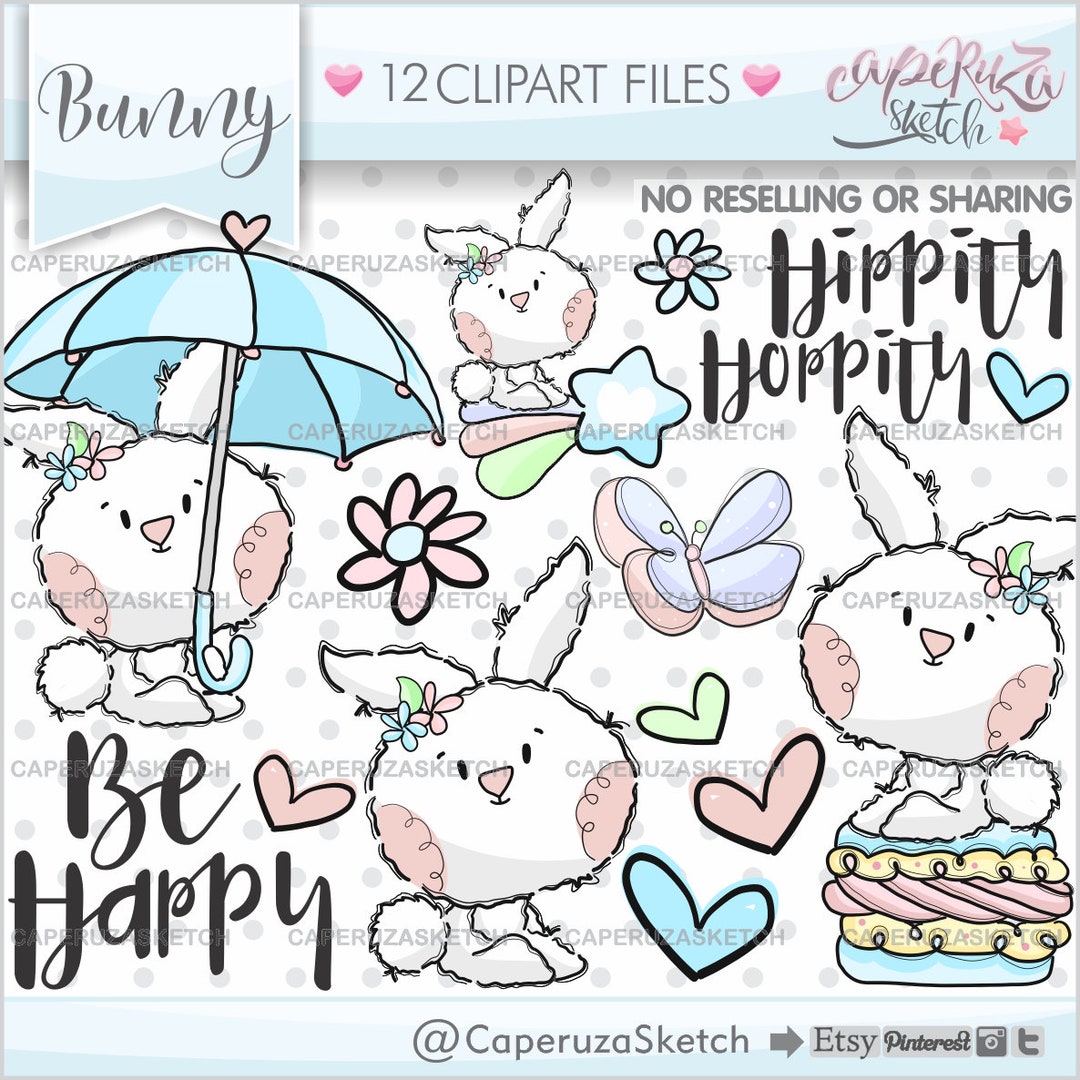 Bunny Clip Art, Bunny Graphics, COMMERCIAL USE, Spring Clipart, Rabbit