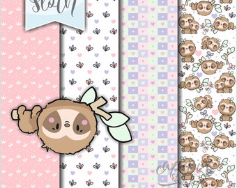 Sloth Pattern, Sloth Digital Paper, COMMERCIAL USE, Sloth Party, Sloth Paper, Animal Pattern, Sleepy Sloth, Forest Animal, Digital Paper