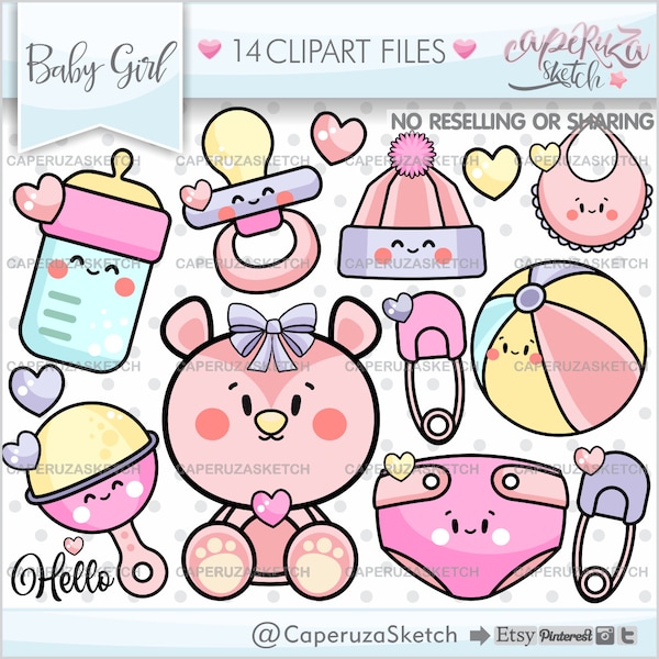 Baby Girl Clipart, Baby Clipart, New Born Clipart, COMMERCIAL USE, Baby Clip Art, New Born Graphics, Baby Girl Party, Baby Shower Clipart