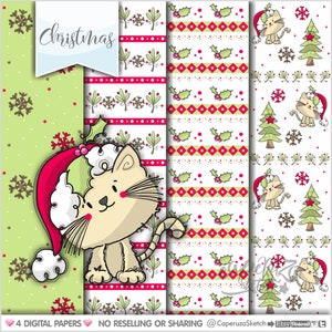 Weihnachten Papier, Weihnachts-Muster, Weihnachten Textur, kommerzielle Nutzung, Weihnachten bedruckbares Papier, Weihnachten Katze digitales Papier, Katze