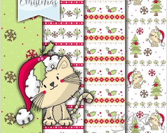 Christmas Digital Paper, Christmas Pattern, Christmas Texture, COMMERCIAL USE, Christmas Printable Paper, Christmas Cat Digital Paper, Cat