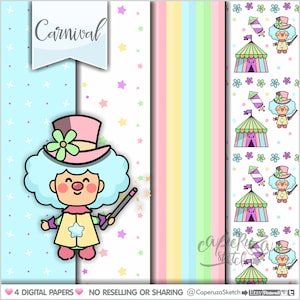 Papeles Digitales de Carnaval, Patrones de Carnaval, USO COMERCIAL, Papeles Digitales de Circo, Papeles Digitales de Payaso, Papeles Digitales de Guardería, Patrones