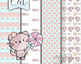 Cat Pattern, Cat Digital Paper, COMMERCIAL USE, Kitten Pattern, Animal Digital Paper, Digital Paper, Printable Paper, Scrapbook Paper