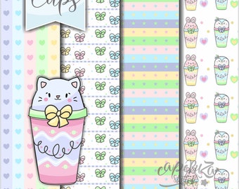 Cups Pattern, Cups Digital Paper, Coffee Pattern, COMMERCIAL USE, Unicorn Digital Paper, Pattern Paper, Digital Paper Pack, Cute Pattern