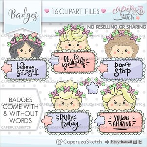 Badges Clipart, Princess Clipart, Princess Badges, COMMERCIAL USE, Frame Clipart, Speech Bubbles Clipart, Thought Bubbles Clipart