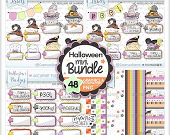 Halloween Labels, Halloween Clipart, Halloween Graphics, COMMERCIAL USE, Halloween Images, Witch Clipart, Ghost Clipart, Mouse Clipart, Bat