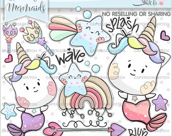 Unicorn Clipart, Unicorn Graphics, COMMERCIAL USE, Mermaid Clip Art, Mermaid Graphics, Unicorn Images, Kawaii Clipart, Kawaii Graphics