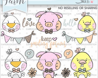 Farm Clipart, Farm Graphics, Animal Clipart, COMMERCIAL USE, Duck Clipart, Pigg Clipart, Chicken Clipart, Keep Smiling Forever, Farm Animals