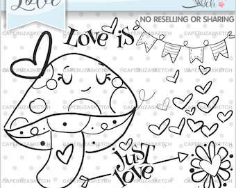 Love Stamps, Love Digistamps, Mushroom Stamp, COMMERCIAL USE, Mushroom Coloring Pages, Love Clip Art, Valentine's Day Stamp, Valentine Stamp