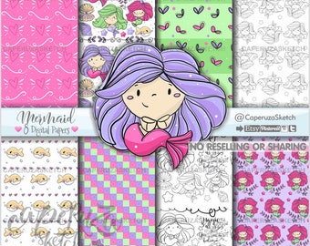 Mermaid Digital Paper, Printable Paper, Mermaid Pattern, COMMERCIAL USE, Mermaid Paper, Mermaid Party, Mermaid Texture, Cute Digital Paper