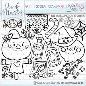 Dia De Los Muertos Stempel, Tag der Toten, KOMMERZIELLE NUTZUNG, mexikanische Stempel, Fiesta Stempel, Mexiko Digitale Stempel, Halloween Stempel