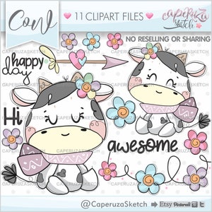 Cow Clipart, Cow Graphics, Animal Clipart, COMMERCIAL USE, Handrawn Cow, Handrawn Clipart, Spring Clipart, Farm Clipart, Milk Clipart image 1