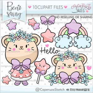 Clipart d’ours, Clipart de printemps, UTILISATION COMMERCIALE, Image clipart d’ours, Images d’ours, Images de printemps, Clipart animal, Clipart arc-en-ciel, Clipart baguette magique