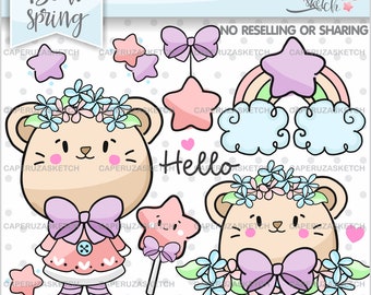 Bear Clipart, Spring Clipart, COMMERCIAL USE, Bear Clip Art, Bear Images, Spring Images, Animal Clipart, Rainbow Clipart, Magic Wand Clipart