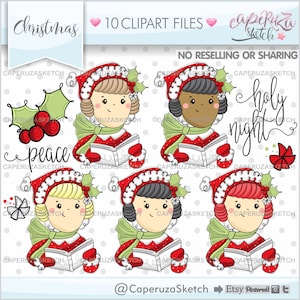 Clip Art di Natale, Festa di Natale, Clipart di Canto di Natale, USO COMMERCIALE, Bambini che cantano Clip Art, Cantatori di Natale, Singers Girls