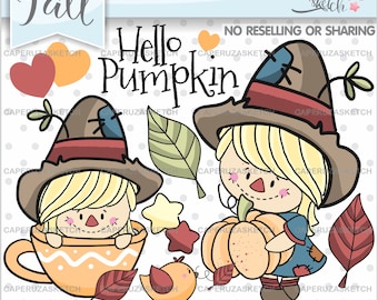 Autumn Clipart, Fall Clipart, COMMERCIAL USE, Scarecrow Clipart, Harvest Clipart, Pumpkin Clipart, Autumn Graphic, Autumn Illustration, Fall