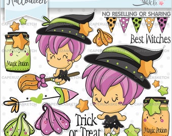 Halloween Clipart, Halloween Graphics, Witch Clipart, COMMERCIAL USE, Witch Graphics, Trick or Treat, Halloween Images, Digital Scrapbook