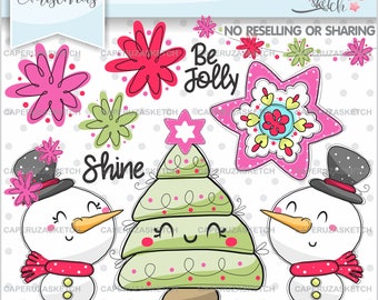 Christmas Clip Art, Snow Man Clipart, Christmas Tree Clipart, COMMERCIAL USE, Christmas Scrapbook, Scrapbook Clipart, Christmas Images, Xmas