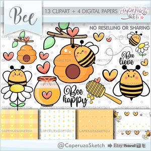 Bee Clipart, Bee Graphics, COMMERCIAL USE, Honey Bee Clipart, Bee Images, Bee Stickers, Spring Clipart, Honey Clipart, Honey Graphics image 1