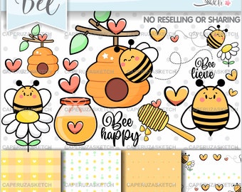 Bee Clipart, Bee Graphics, UTILISATION COMMERCIALE, Honey Bee Clipart, Images d’abeilles, Autocollants d’abeilles, Clipart de printemps, Clipart de miel, Graphiques de miel