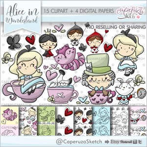 Alicja w Krainie Czarów Clipart, Alicja w Krainie Czarów Grafika, Alicja Clipart, Cheshire Cat Clipart, UŻYTEK KOMERCYJNY, Biały Królik Clipart