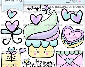 Birthday Clip Art, Happy Birthday Clipart, COMMERCIAL USE, Cupcake Clipart, Birthday Cupcake Clipart, Birthday Clipart, Birthday Graphics