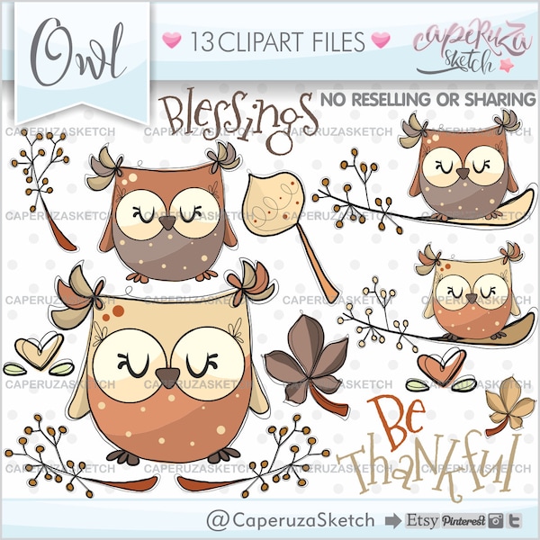 Owl Clipart, Owl Graphics, Autumn Clipart, COMMERCIAL USE, Autumn Graphics, Animal Clipart, Animal Graphics, Fall Clipart, Woodland Clipart